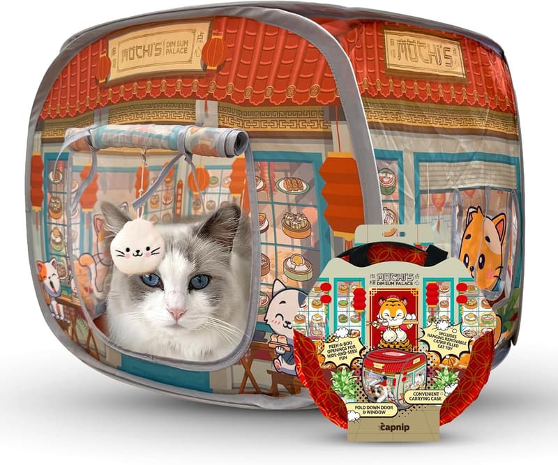 Indoor Cat Pop-Up Tent House with Catnip Toy - Mochi’s Dim Sum Palace