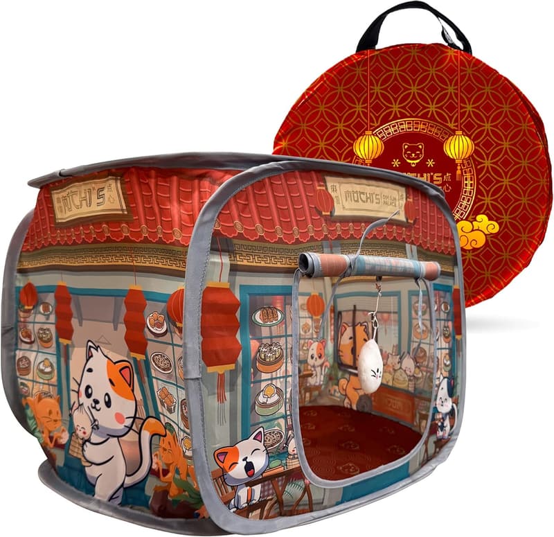 Indoor Cat Pop-Up Tent House with Catnip Toy - Mochi’s Dim Sum Palace