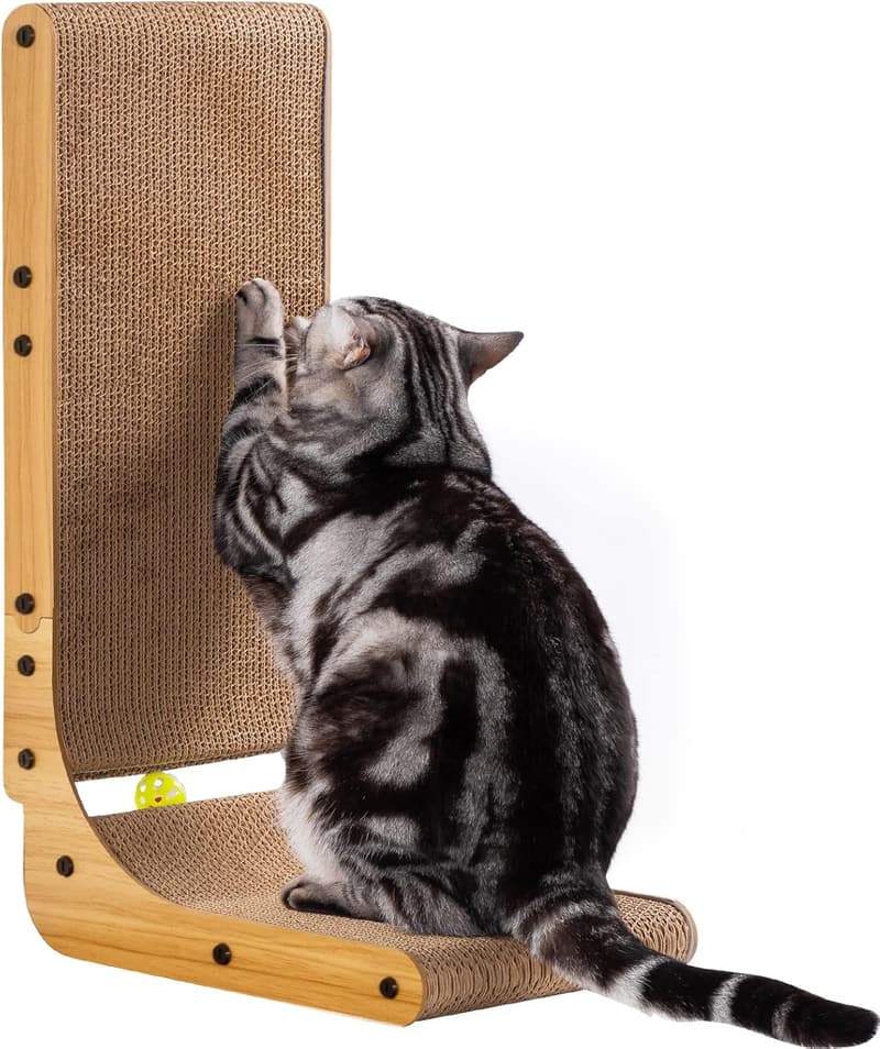Large Cardboard Cat Scratcher with Ball Toy and Catnip