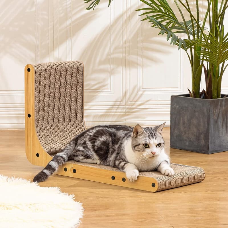 Large Cardboard Cat Scratcher with Ball Toy and Catnip