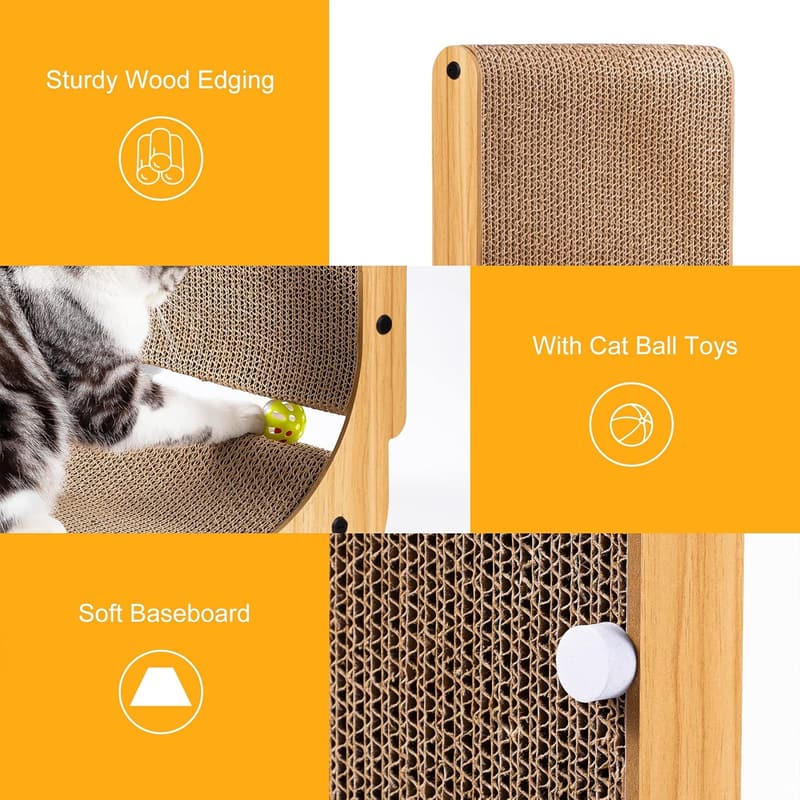 Large Cardboard Cat Scratcher with Ball Toy and Catnip
