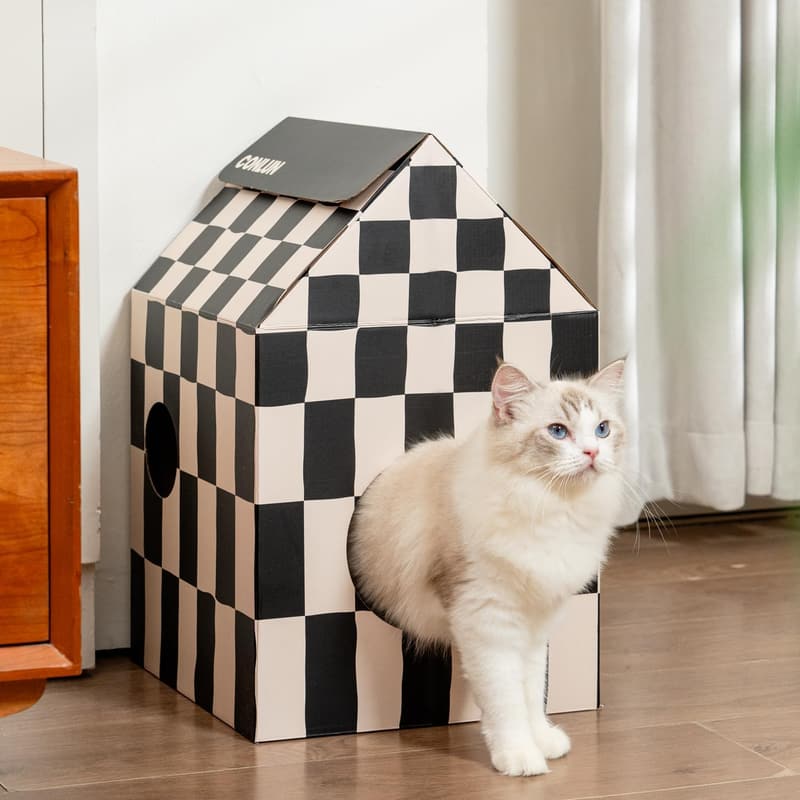 Indoor Cardboard Cat House with Scratch Pad & Catnip