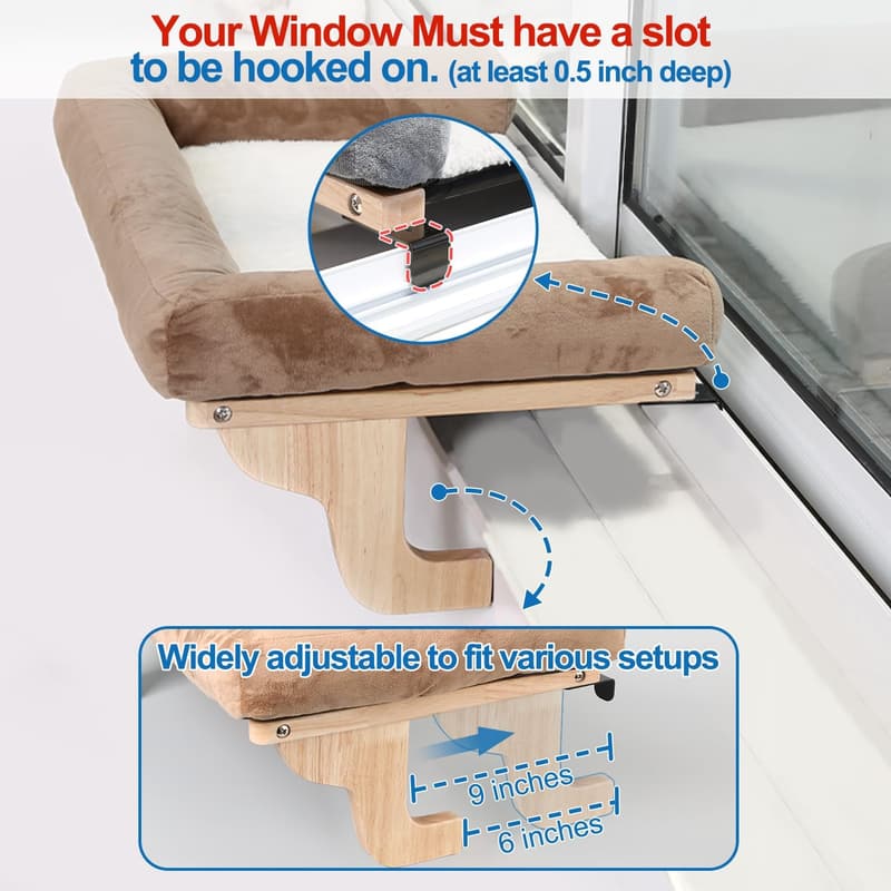 Orthopedic Cat Window Perch with Hardwood Frame - Gray Bed