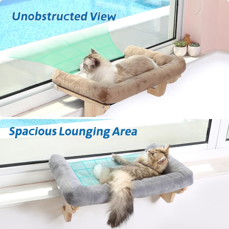 Orthopedic Cat Window Perch with Hardwood Frame - Gray Bed