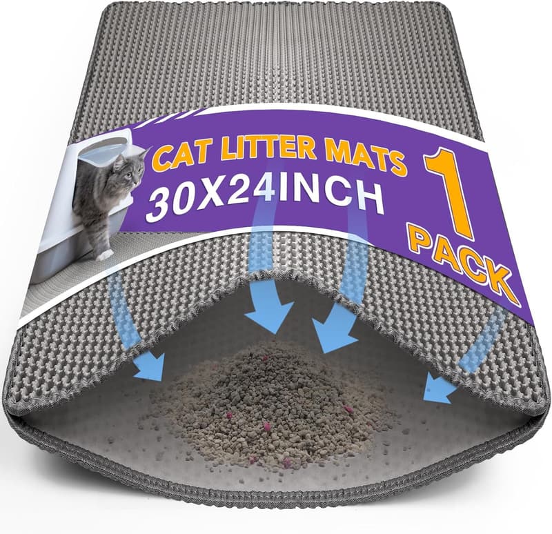 Waterproof Cat Litter Mat - Double Layer Trapping Mat (Gray, 30x24 Inch)