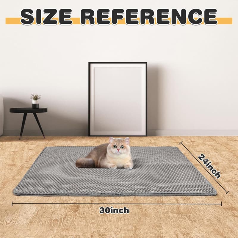 Waterproof Cat Litter Mat - Double Layer Trapping Mat (Gray, 30x24 Inch)