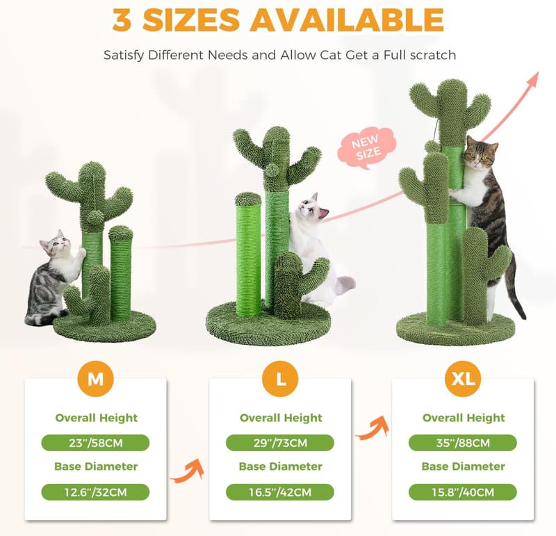 Cactus Cat Scratcher with 3 Poles & Dangling Ball - 23 Inches