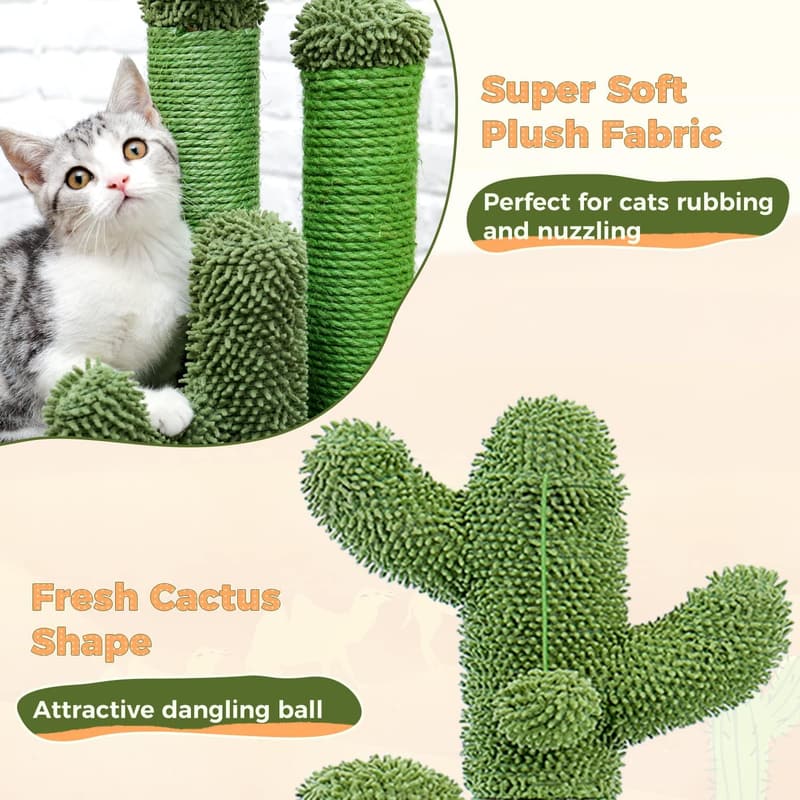 Cactus Cat Scratcher with 3 Poles & Dangling Ball - 23 Inches