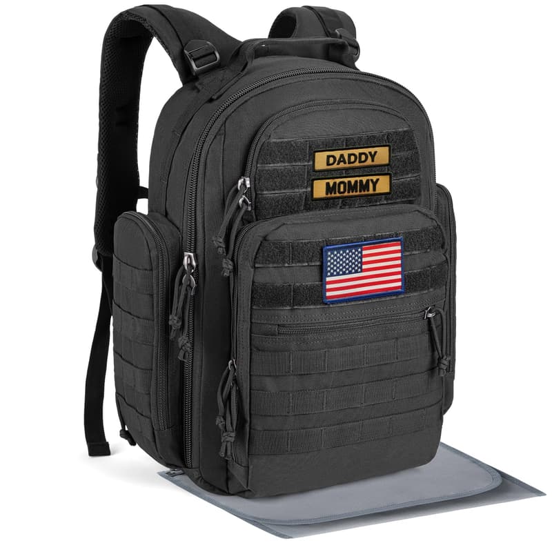 Military-Style Dad Diaper Bag with Changing Pad for Newborns