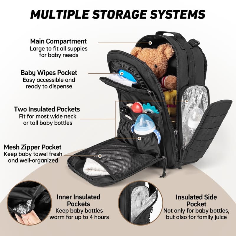 Military-Style Dad Diaper Bag with Changing Pad for Newborns