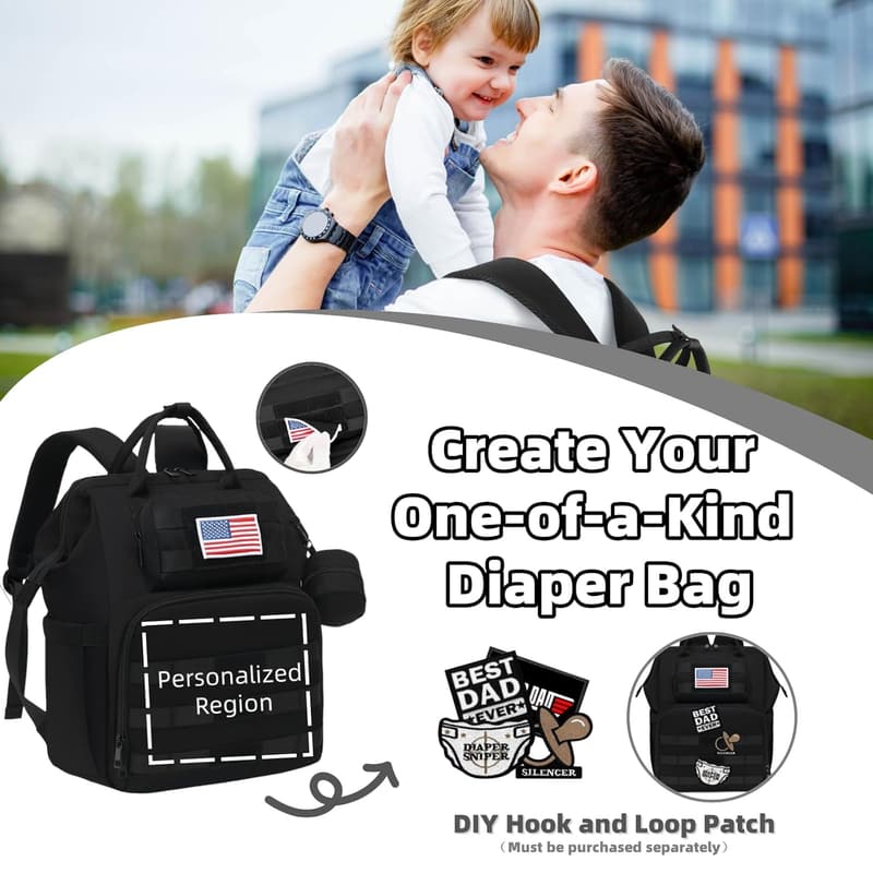 Dad's Diaper Backpack with Changing Pad & Removable Flag Patch