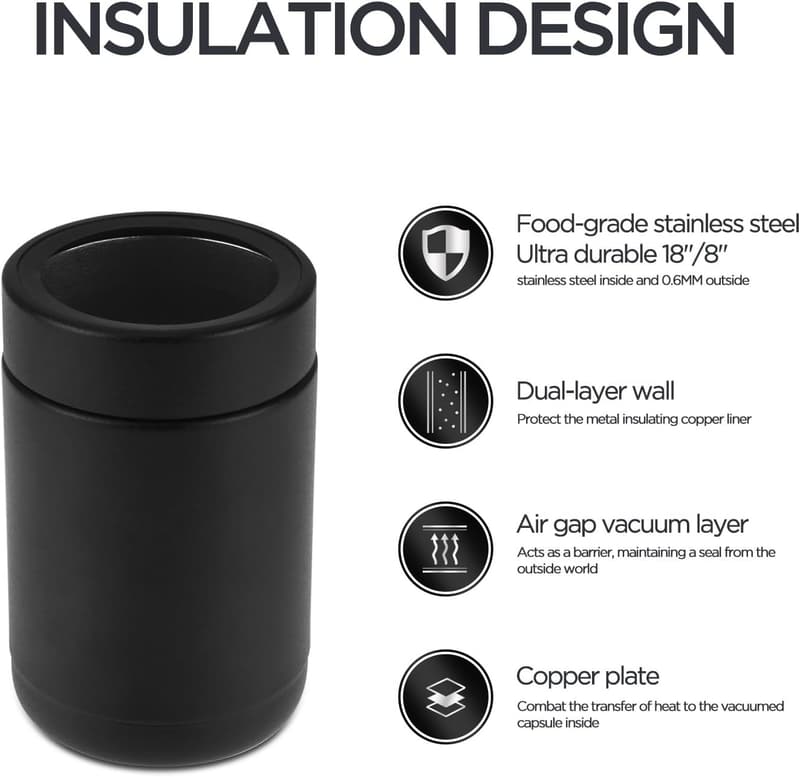 Stainless Steel 12oz Double Wall Can/Bottle Cooler - Black