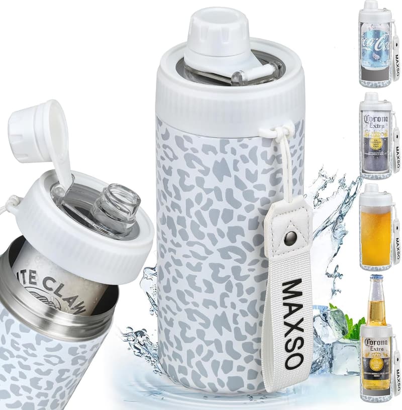 Leopard Insulated Can Cooler with Fizz Lid - 4-in-1 Design
