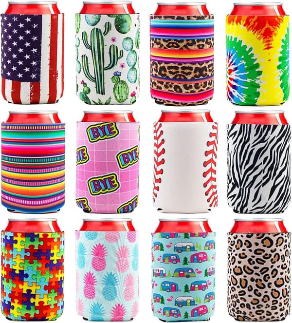 Neoprene Beer Can Coolers - 12 Pack for Parties & Events