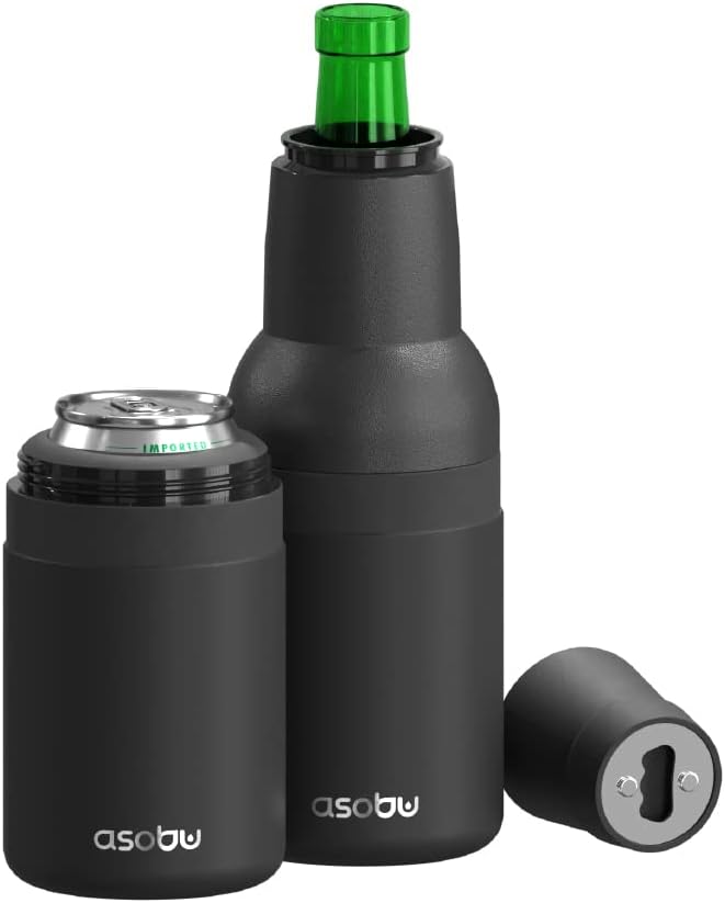 Vacuum Insulated Beer Cooler with Opener - Eco-Friendly Black