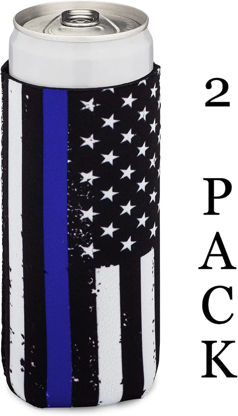 Thin Blue Line Collapsible Can Sleeves - 2 Pack, 12 oz