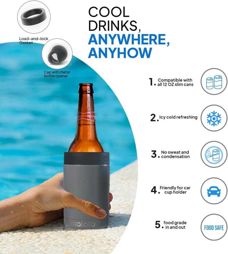 Stainless Steel Beer Koozie & Cooler with Built-in Opener