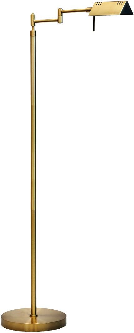 Dimmable LED Pharmacy Floor Lamp - Adjustable Height, Antique Brass
