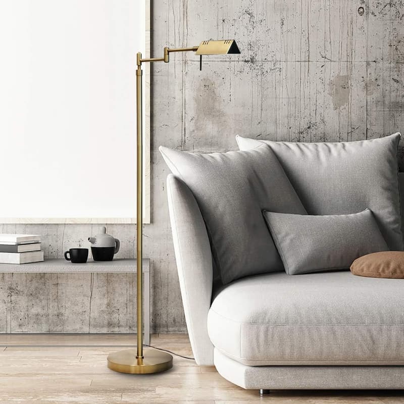 Dimmable LED Pharmacy Floor Lamp - Adjustable Height, Antique Brass