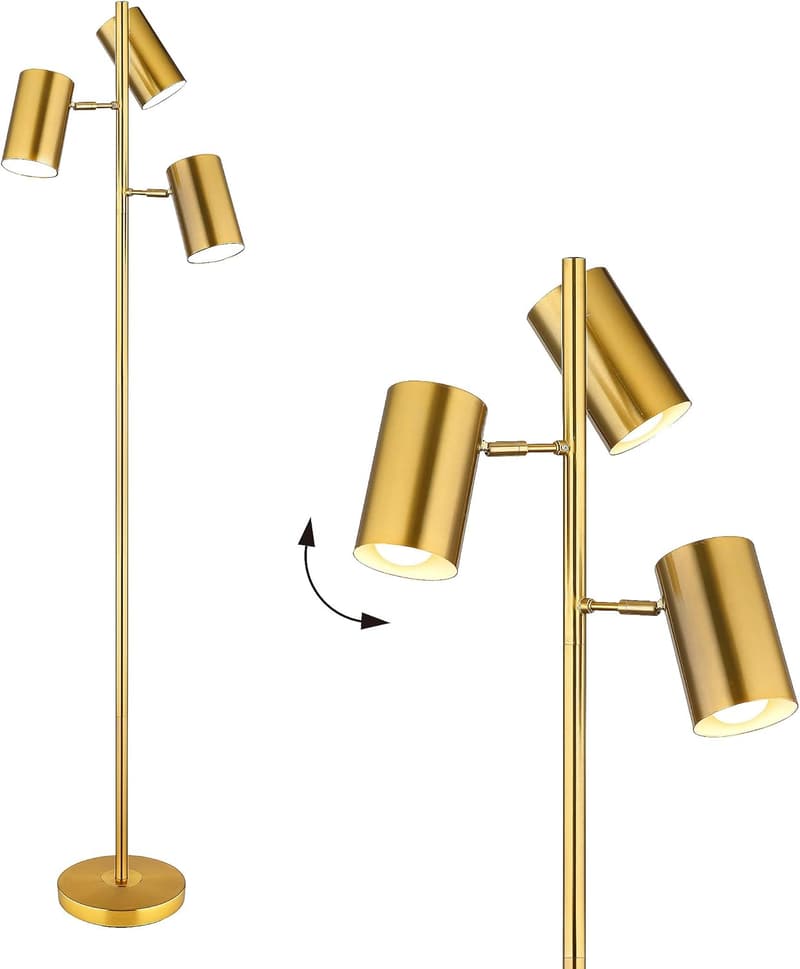Gold Tree Floor Lamp with 3 Adjustable Lights for Living Room
