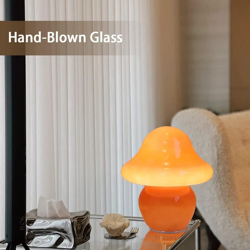 Orange Glass Mushroom Table Lamp for Bedroom Aesthetics