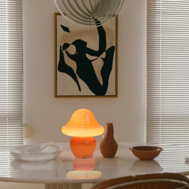Orange Glass Mushroom Table Lamp for Bedroom Aesthetics
