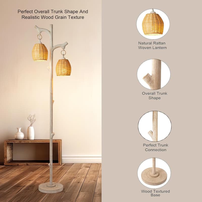 Rustic Farmhouse Floor Lamp with Wicker Shade for Home Decor