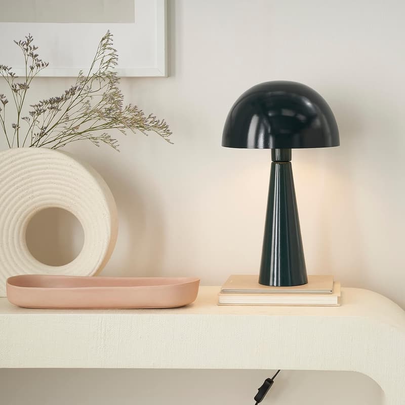 Modern Dark Green Metal Mushroom Table Lamp for Home or Office