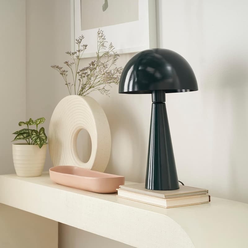 Modern Dark Green Metal Mushroom Table Lamp for Home or Office