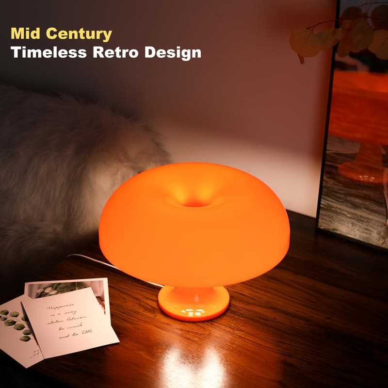 70s Retro Orange Mushroom Table Lamp for Home Decor & Gifts