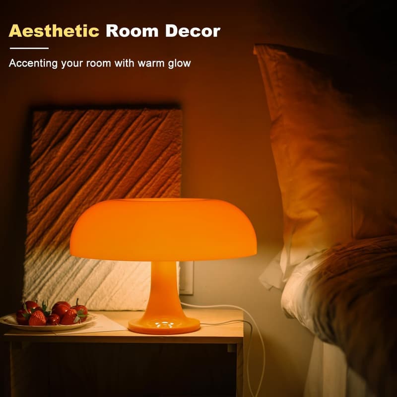 70s Retro Orange Mushroom Table Lamp for Home Decor & Gifts