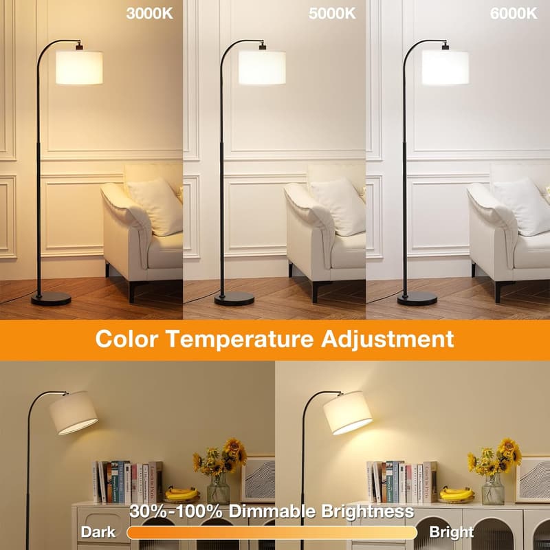 Dimmable Arc Floor Lamp with Remote, Adjustable Brightness