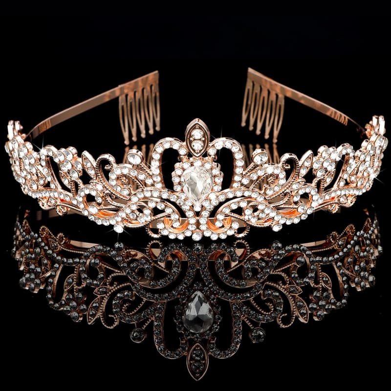 Bachelorette Party Rose Gold Crown & Veil Set