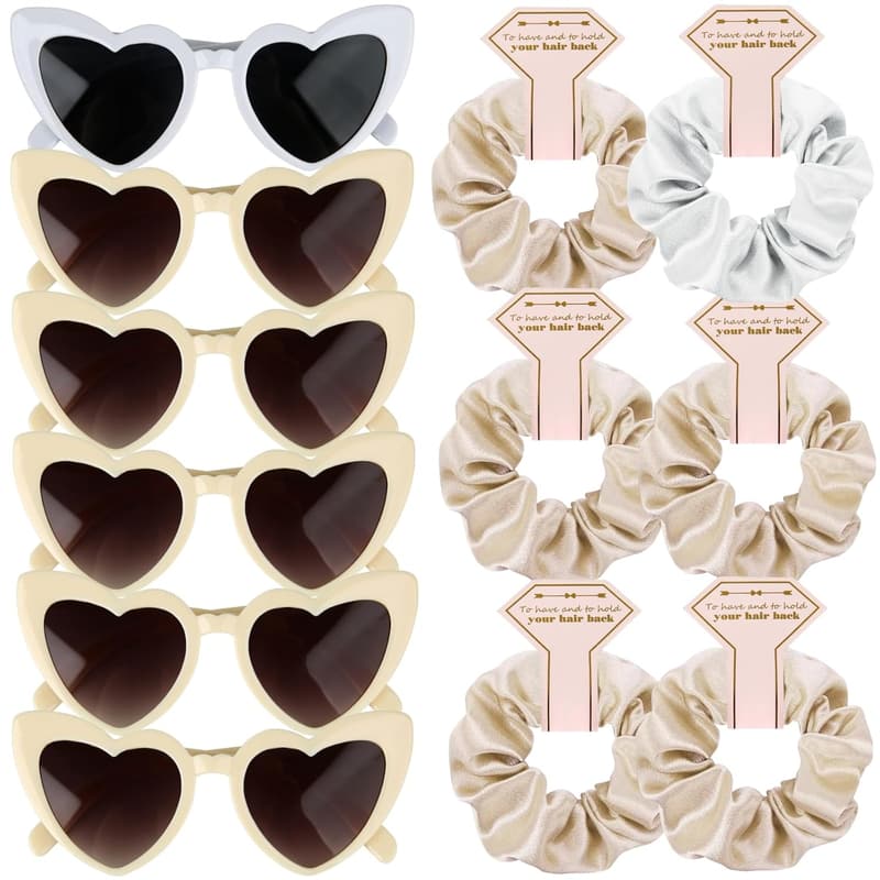 Bridesmaid Proposal Satin Scrunchies Set of 6 (White & Champagne)