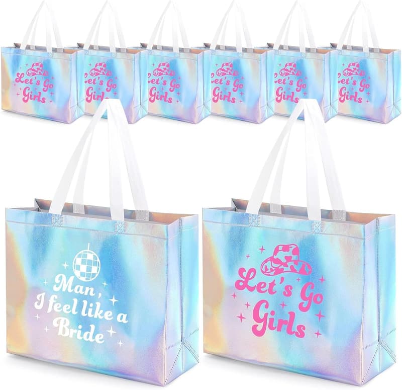 Bachelorette Iridescent Tote Bags - 8 Pcs Retro Cowgirl Party Favors