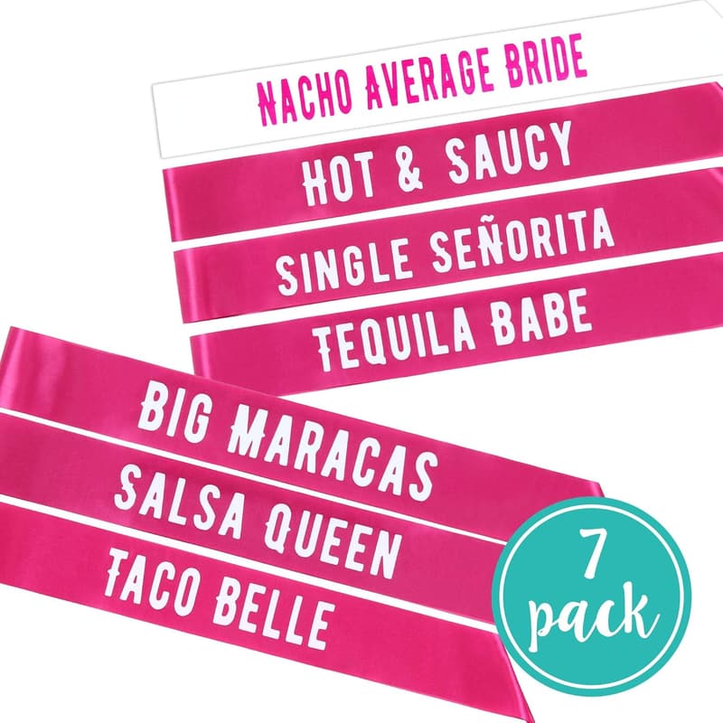 Final Fiesta Bachelorette Sashes Set - 1 Bride & 6 Tribe Sashes