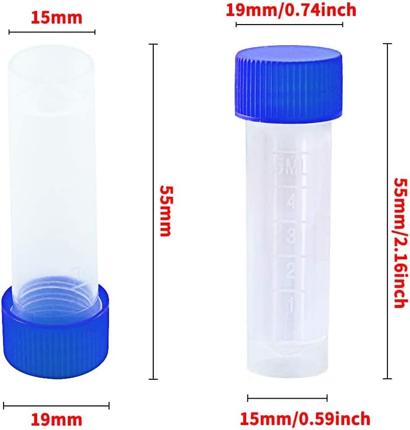 50PCS 5ml Plastic Screw Cap Sample Vial Tubes