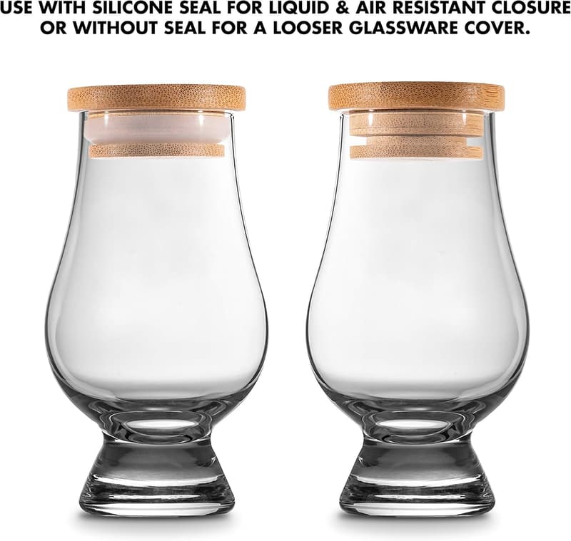 Whiskey Tasting Glass Lids - Set of 6 Bamboo Caps