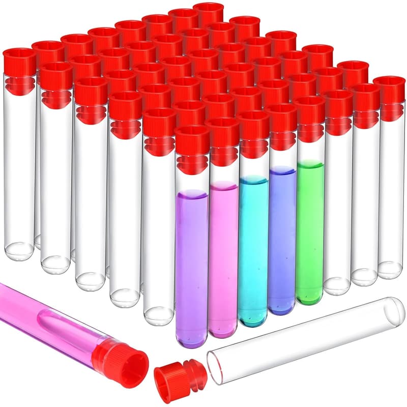 50pcs Clear Plastic Test Tubes with Caps for Labs & Crafts