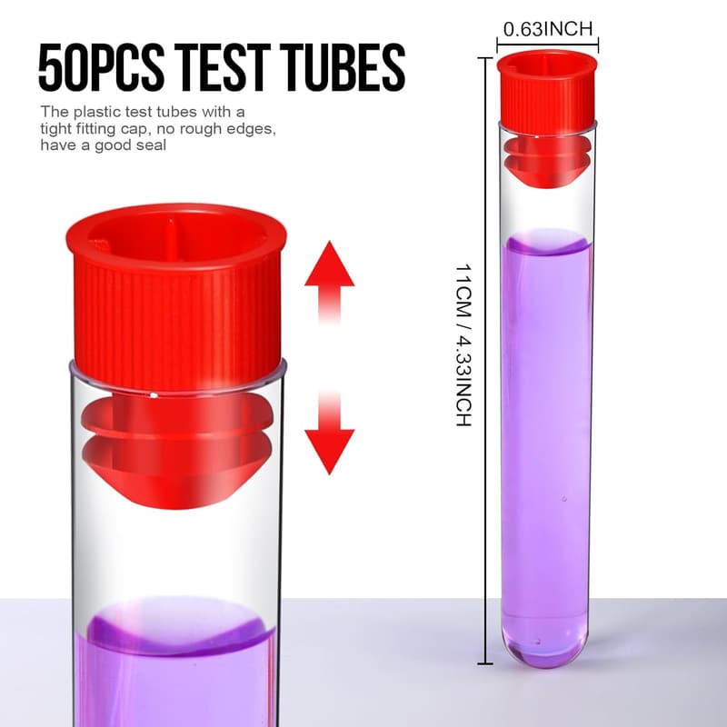 50pcs Clear Plastic Test Tubes with Caps for Labs & Crafts