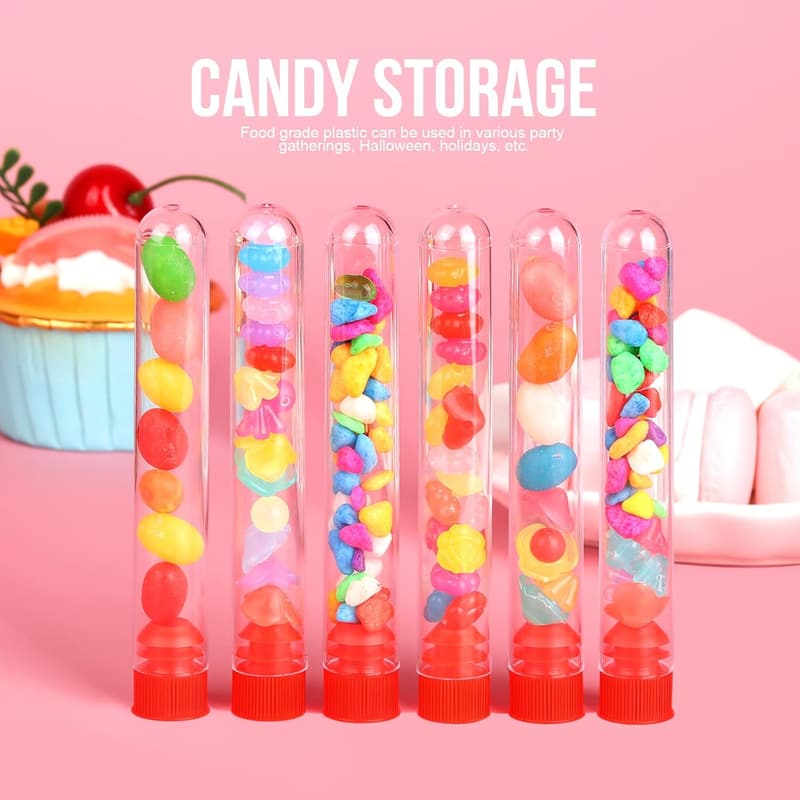 50pcs Clear Plastic Test Tubes with Caps for Labs & Crafts