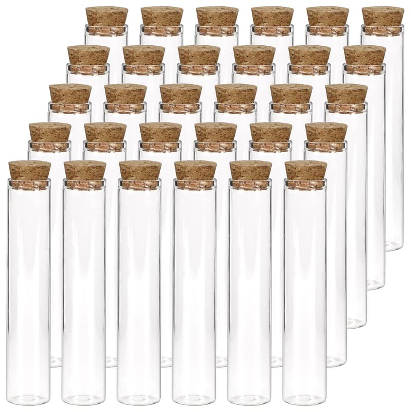 30pcs Clear Glass Test Tubes with Cork Stoppers for Storage