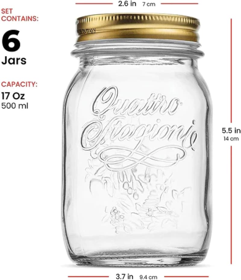 Bormioli Rocco Quattro Stagioni 17 oz Airtight Mason Jars (Set of 6)