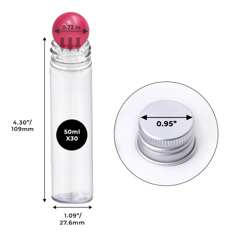 30 PCS Clear 50ml Plastic Test Tubes with Caps for Storage