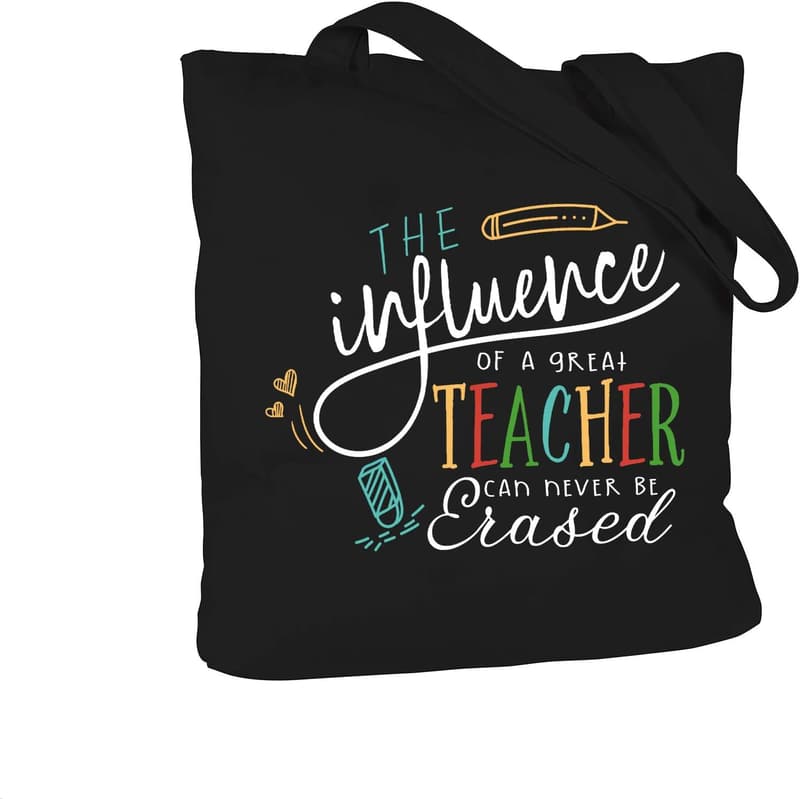 Teacher Appreciation Tote Bag - Black Cotton Canvas with Pocket
