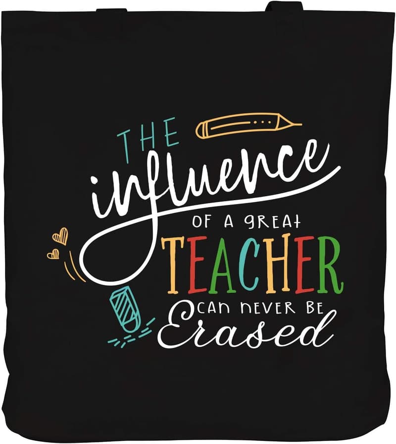 Teacher Appreciation Tote Bag - Black Cotton Canvas with Pocket