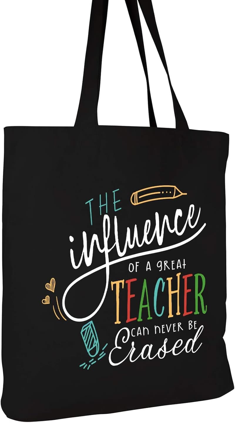 Teacher Appreciation Tote Bag - Black Cotton Canvas with Pocket