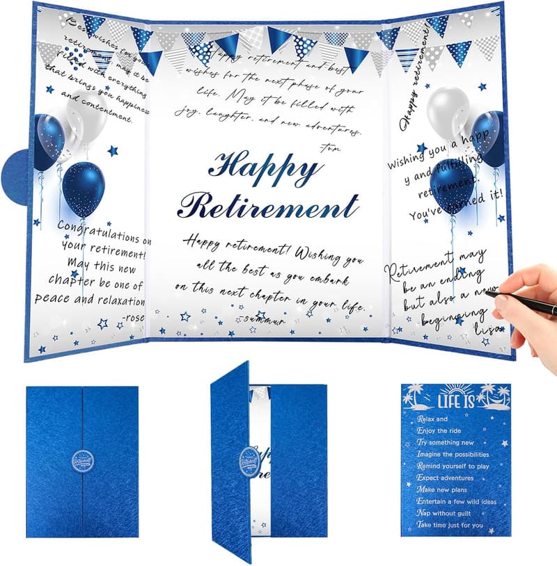 Retirement Party Guest Book & Decorations Set - Blue & Silver