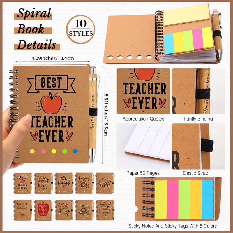 Teacher Appreciation Gift Set: Inspirational Notebook & Bamboo Pens