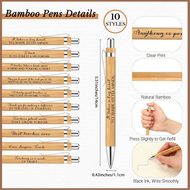 Teacher Appreciation Gift Set: Inspirational Notebook & Bamboo Pens